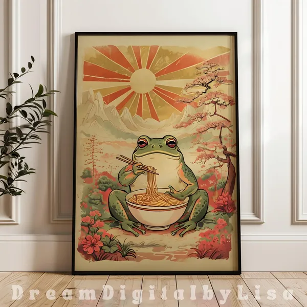 Vintage Japanese Frog Ramen Poster Print
