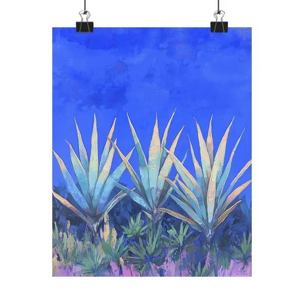 Agave Trio, Southwestern Modern Blue Plant Art Print