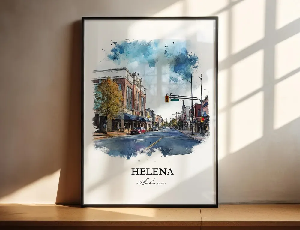 Helena AL Travel Poster, Watercolor Wall Art