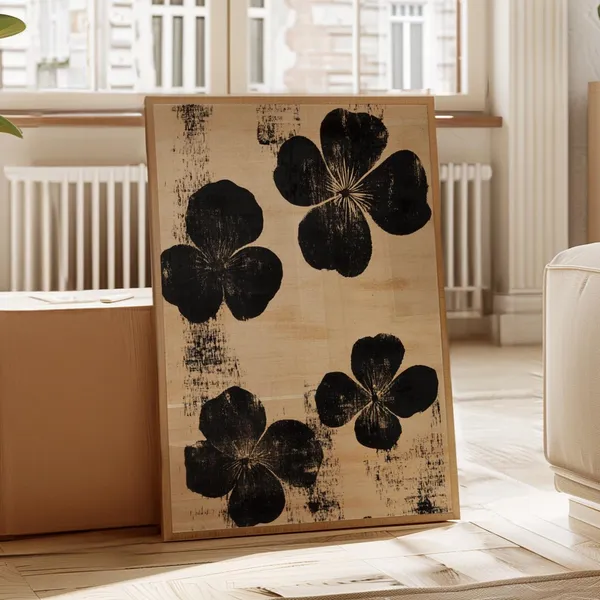 Minimalist Black Floral Japanese Ink Brush Art Print