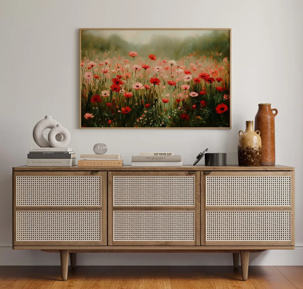 Pink and Red Poppy Field, Cottagecore Floral Art Print - Image 5