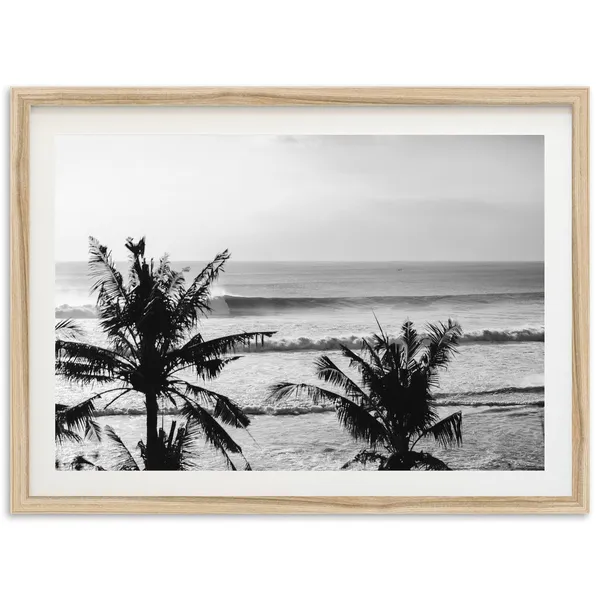 Ocean Palms Surf Art Print, Black and White