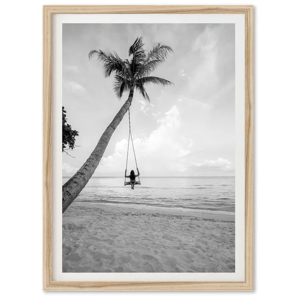 Black and White Ocean Swing Palm Tree Art Print