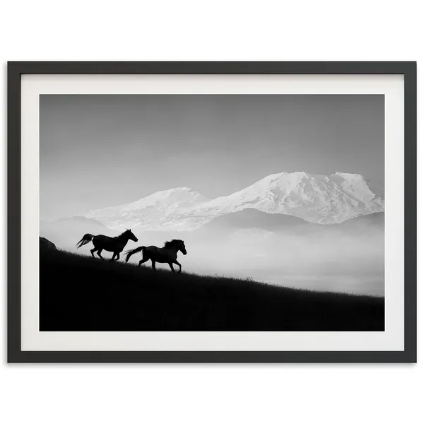 Wild Horses Mountain Black-And-White Art Print
