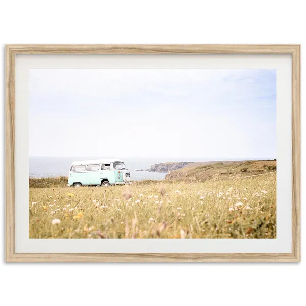 Vintage Van Life Ocean Wildflowers Art Print