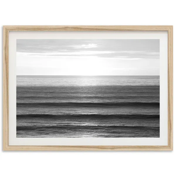 Minimalist Ocean Waves Black And White Art Print