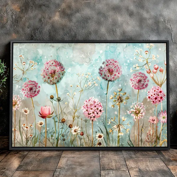 Pastel Floral Dandelion In Blooming Meadow Art Print