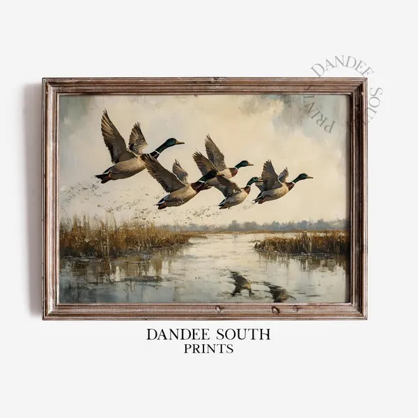 Mallard Ducks Rustic Farmhouse Nature Art Print