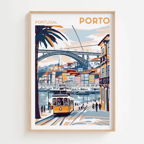 Porto Watercolor Painting Travel Poster, Portugal