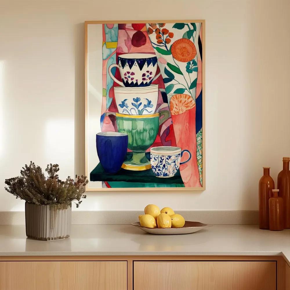 Stacked Teacups Illustration, Kitchen Art Print - Image 2