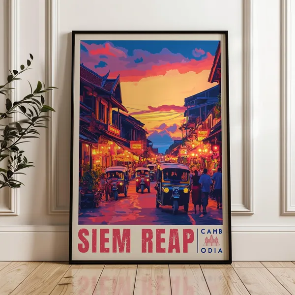 Krong Siem Reap Travel Poster, Cambodia Art Print