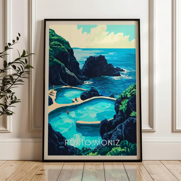 Porto Moniz Travel Poster, Portugal Illustration