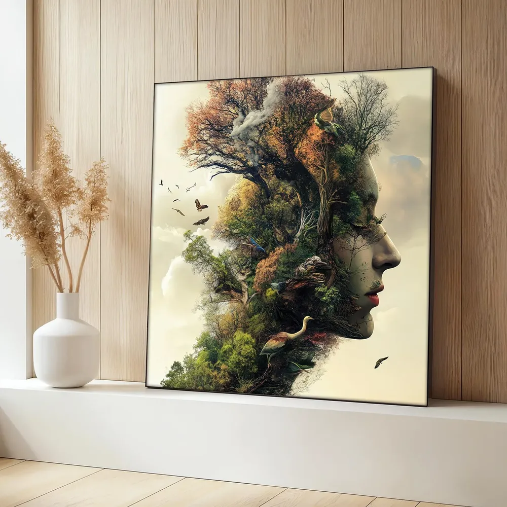 Nature Woman Painting, Surreal Forest Portrait Art Print