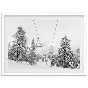 Ski Lift Black And White Mountain Cabin Art Print