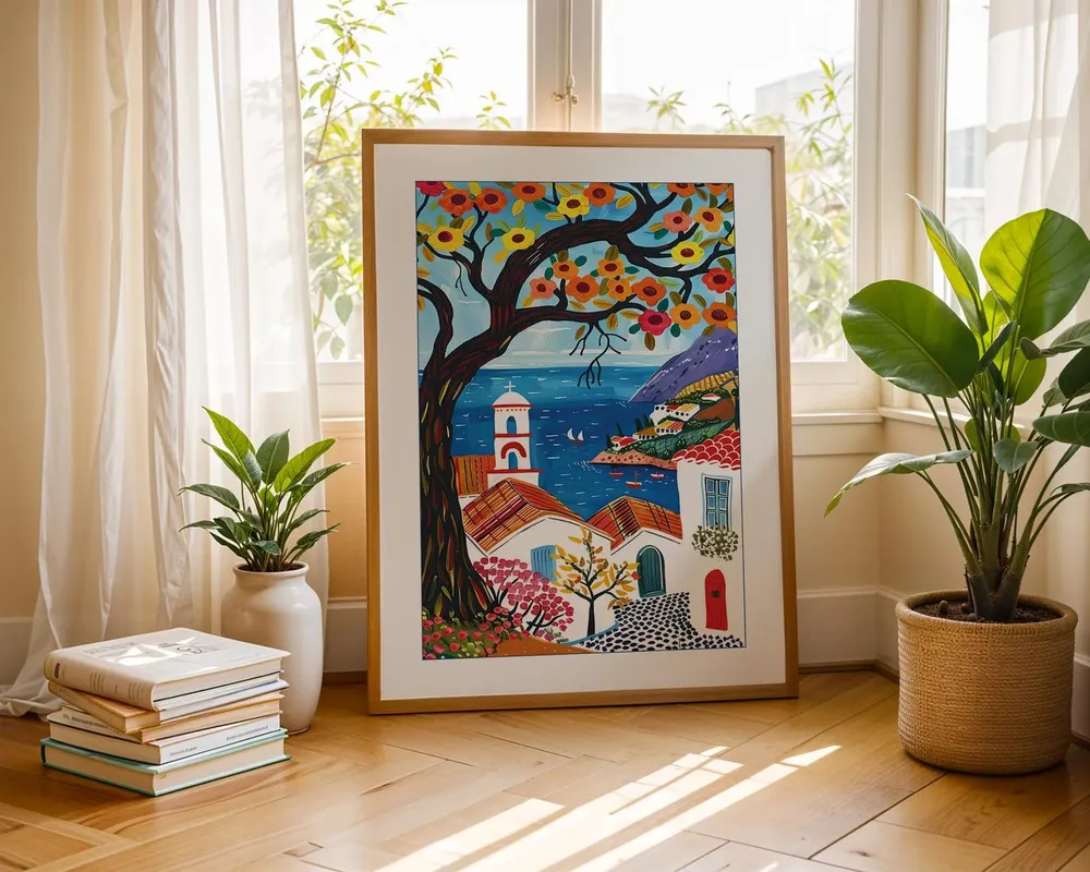 Mediterranean Village Amalfi Coast Travel Poster