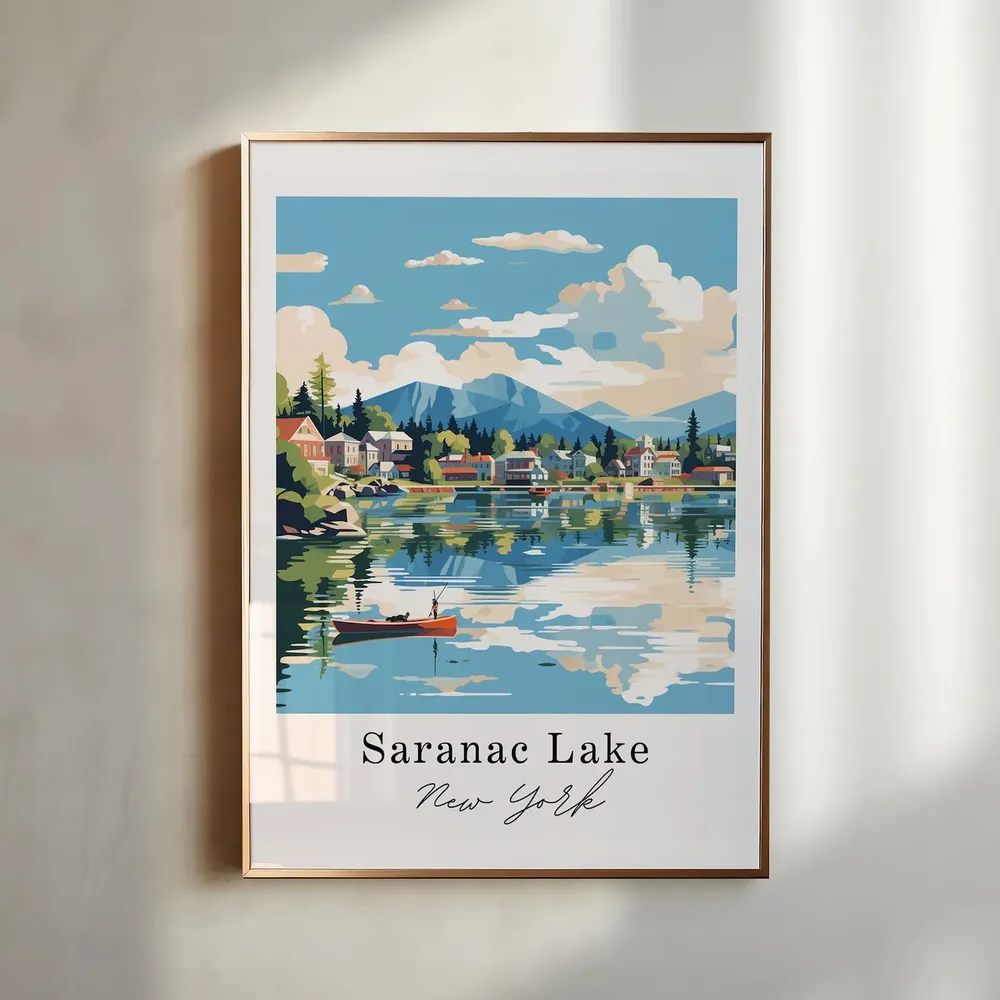 Saranac Lake Traditional Travel Poster, New York