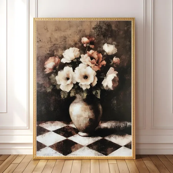 Dark Floral Still Life Print, Vintage Rose Art