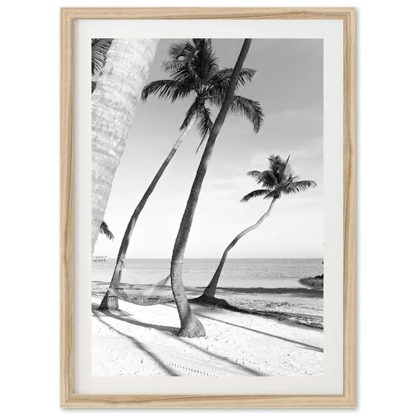Florida Palm Trees Beach Art Print, Black And White