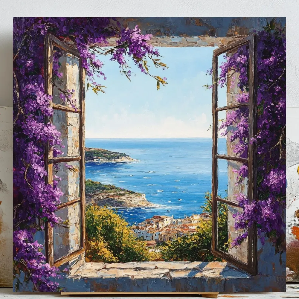 Opened Window Ocean View Vintage Art Print