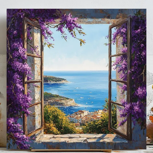 Opened Window Ocean View Vintage Art Print