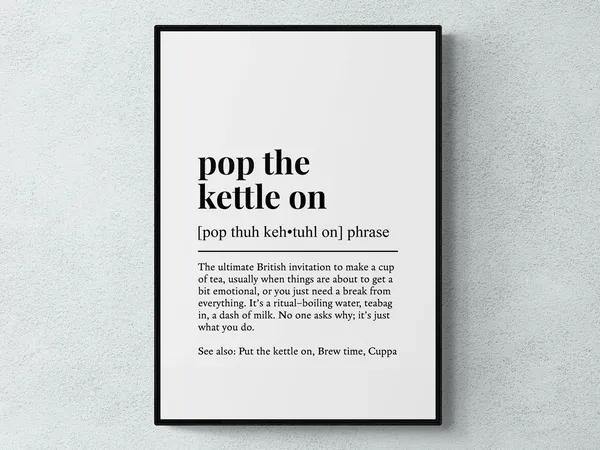 Pop The Kettle On Funny British Phrase Art Print
