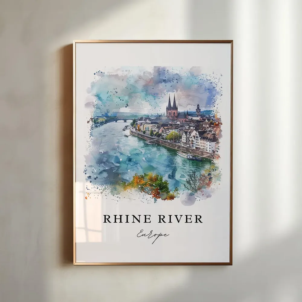 Rhine River Watercolor Europe Travel Poster