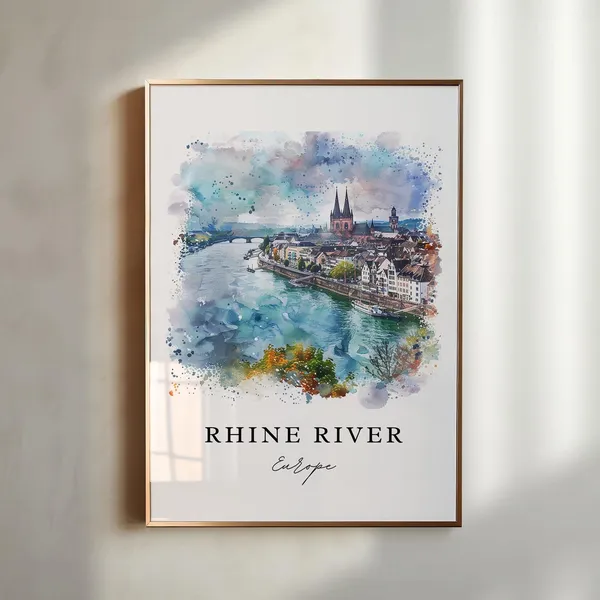 Rhine River Watercolor Europe Travel Poster