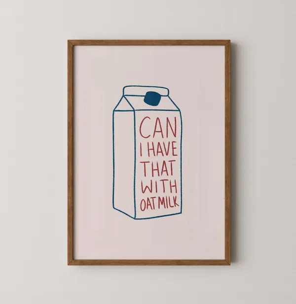 Oatmilk Art Print, Vegan Kitchen Wall Decor