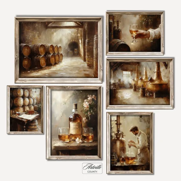 Vintage Whiskey Print Set of 6, Bar Decor
