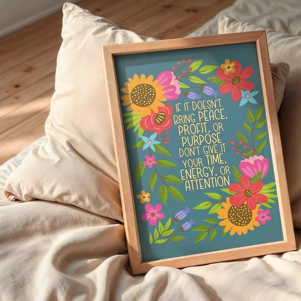 Peace Profit Purpose Sunflower Floral Quote Art Print