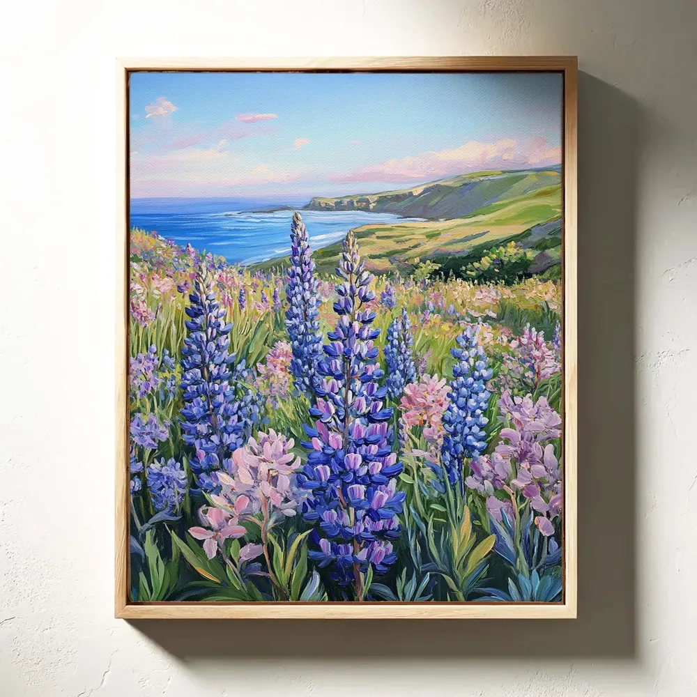 Wild Lupine Coastal Landscape Art Print, Summer Seaside - Image 3