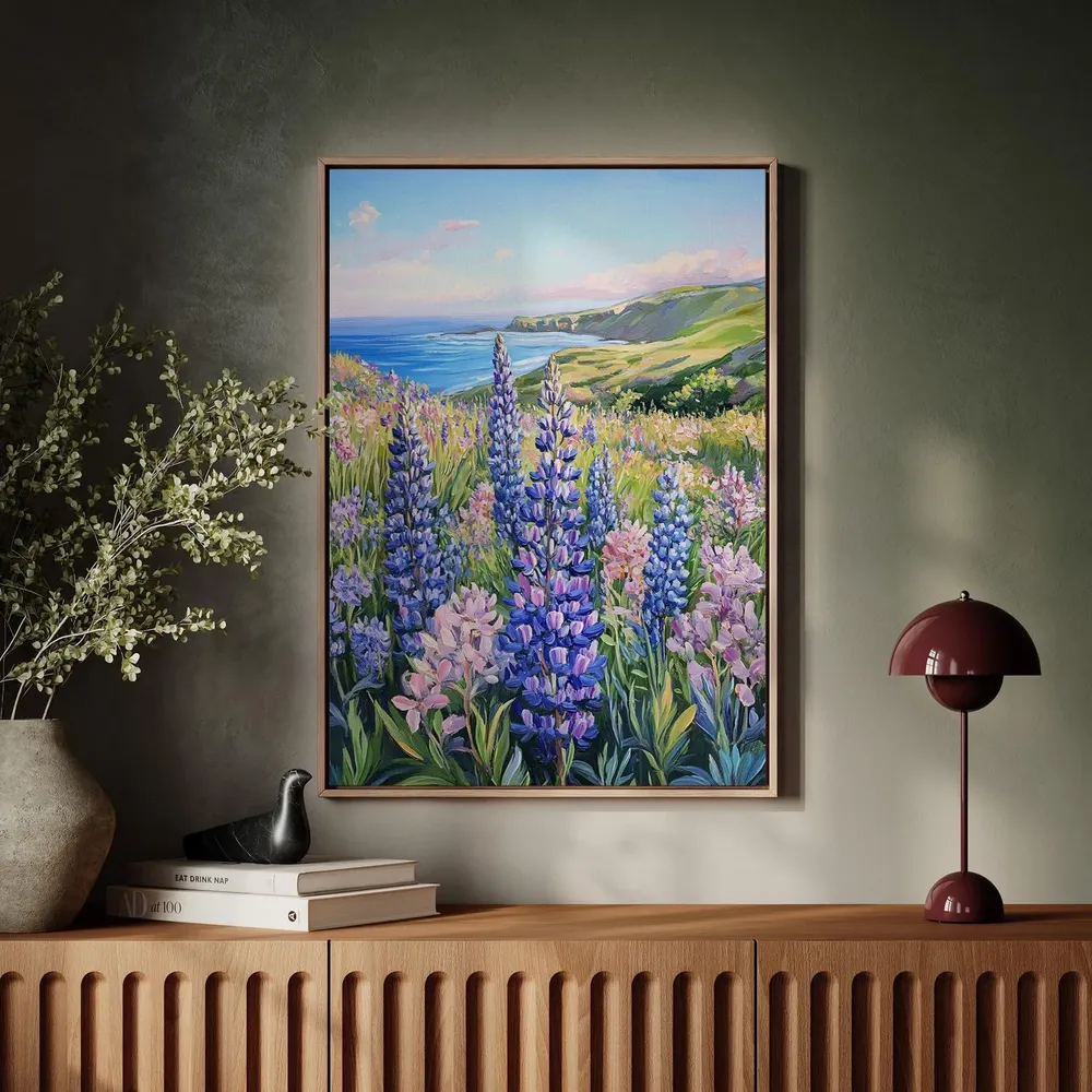 Wild Lupine Coastal Landscape Art Print, Summer Seaside - Image 5