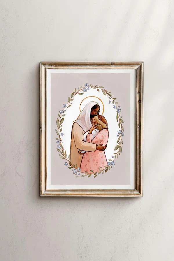 As A Mother Comforts Her Child, Motherhood Art Print