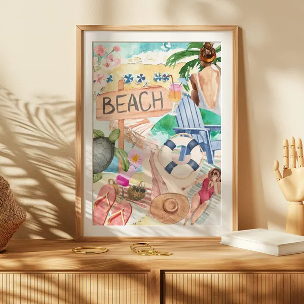 Watercolor Beach Print, Pastel Coastal Wall Art