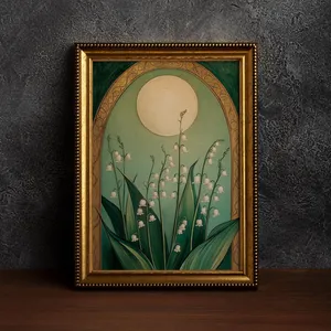 Lily Of The Valley And Moon Art Print, Art Nouveau