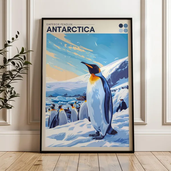 Antarctica Travel Poster, Emperor Penguin Art Print
