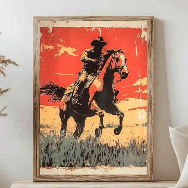 Vintage Cowboy Riding Western Poster Print