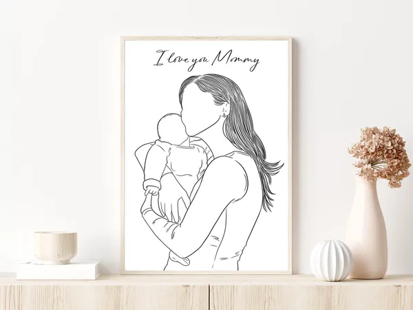 Custom Family Line Drawing, Mother's Day Art Print