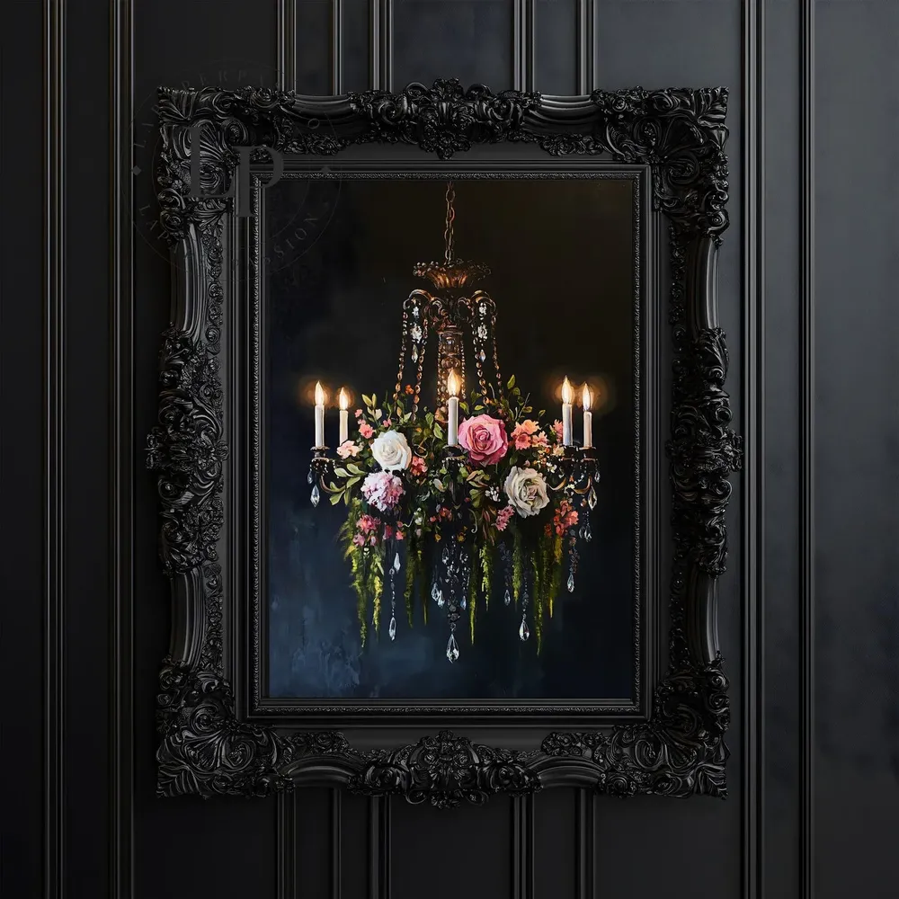 Chandelier Botanical Flower Print, Dark Academia Art Print - Image 3