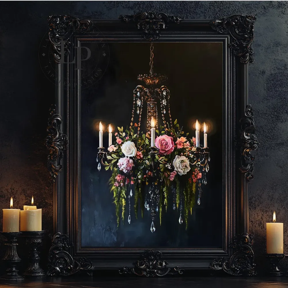 Chandelier Botanical Flower Print, Dark Academia Art Print - Image 5