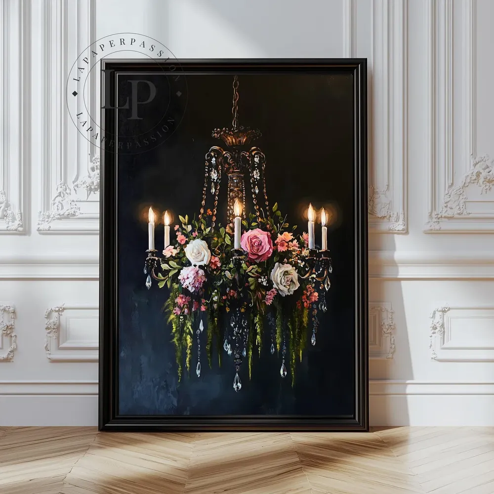 Chandelier Botanical Flower Print, Dark Academia Art Print - Image 2