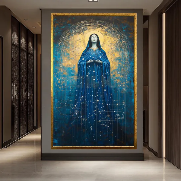 Celestial Virgin Mary Art Print, Starry Night Madonna