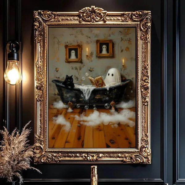 Ghost Reading in Bathtub Halloween Whimsigoth Art Print