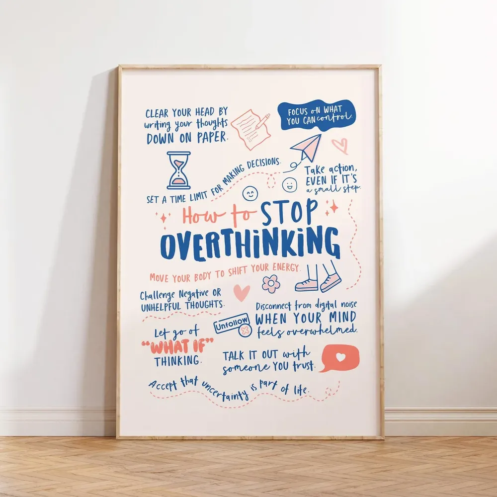 Stop Overthinking Poster, Mental Health Wall Art - Image 2