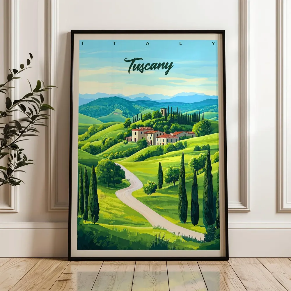 Tuscany Travel Poster, Italy Countryside Wall Art