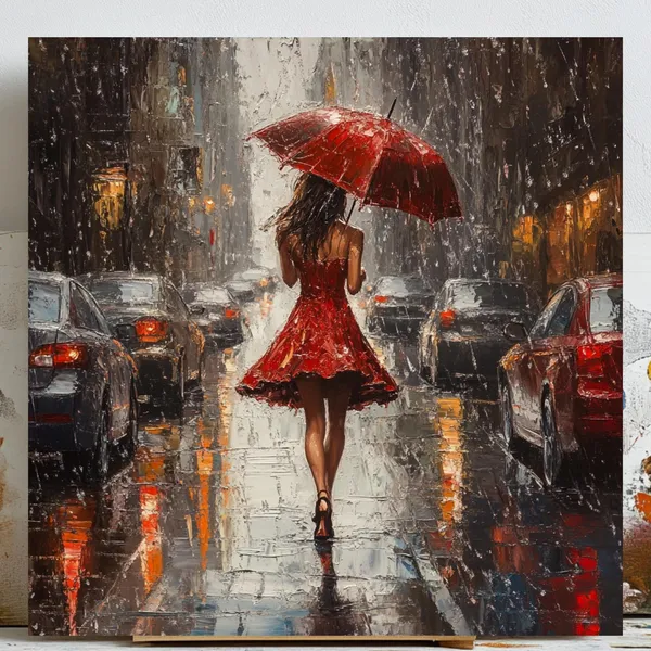Girl With Umbrella - Rainy Day Art