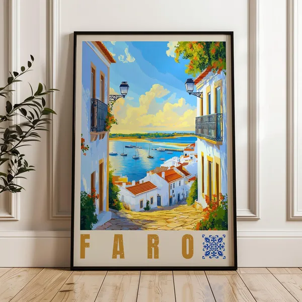 Faro Travel Poster, Portugal Beach Illustration