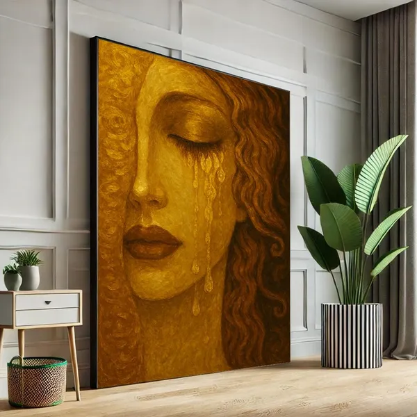 Golden Tears Woman Portrait, Surreal Wall Art Print