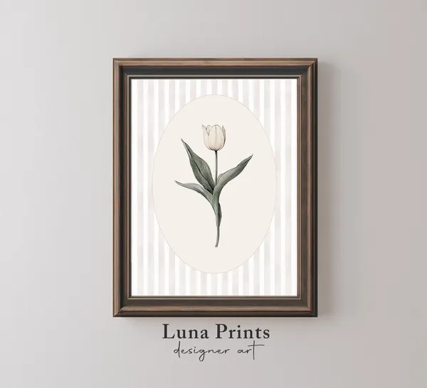 Spring Tulip Drawing, Neutral Vintage Botanical Art Print