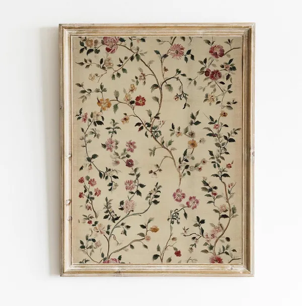 Vintage Silk Textile Floral Botanical Art Print